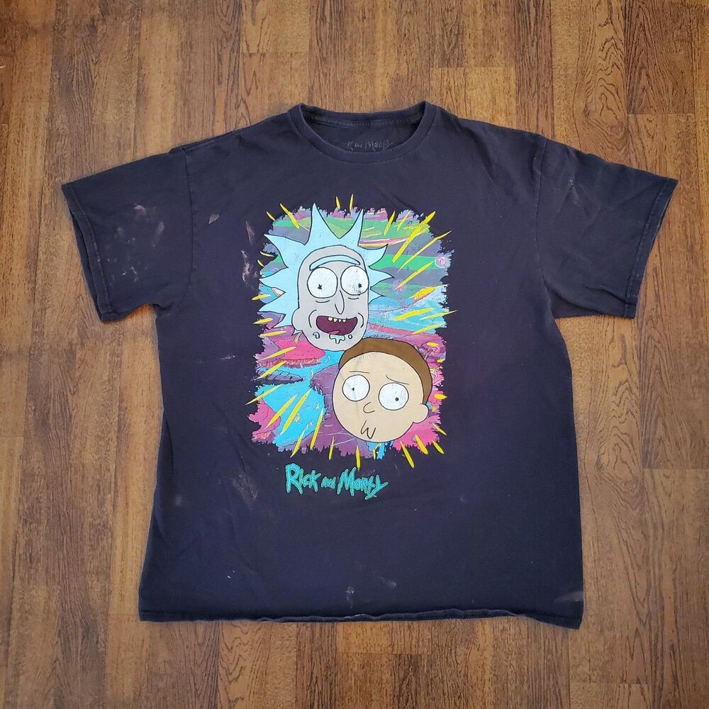 Rick & Morty Mens Sz Large Black T-Shirt Adult Swim Distressed